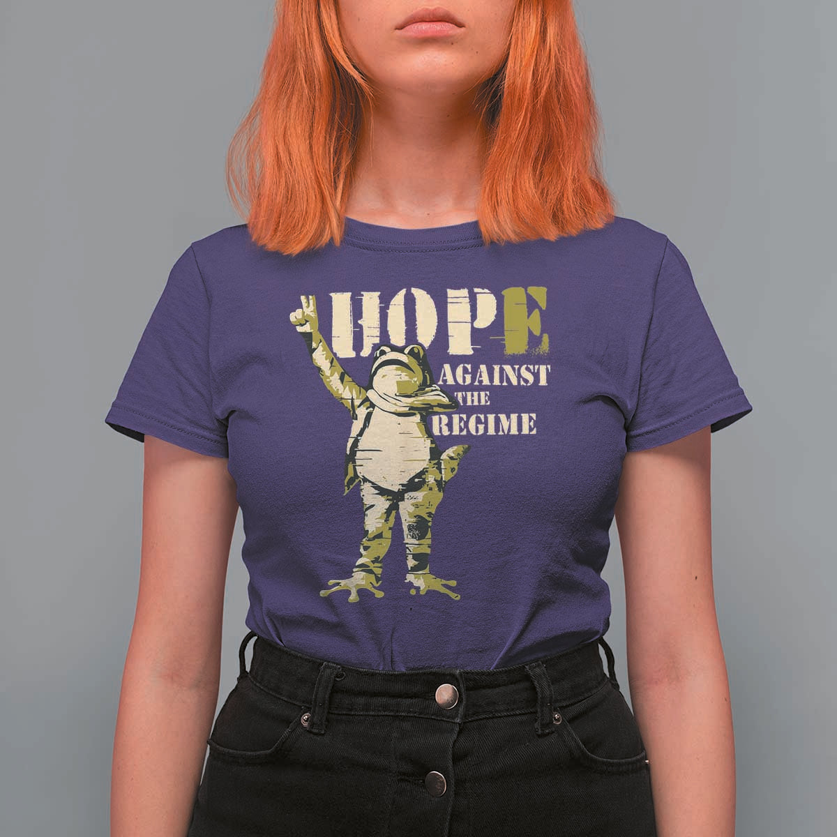 Stencil Protest Frog T Shirt For Women Hope Against the Regime Portland Inflatable Resistance - Wonder Print Shop