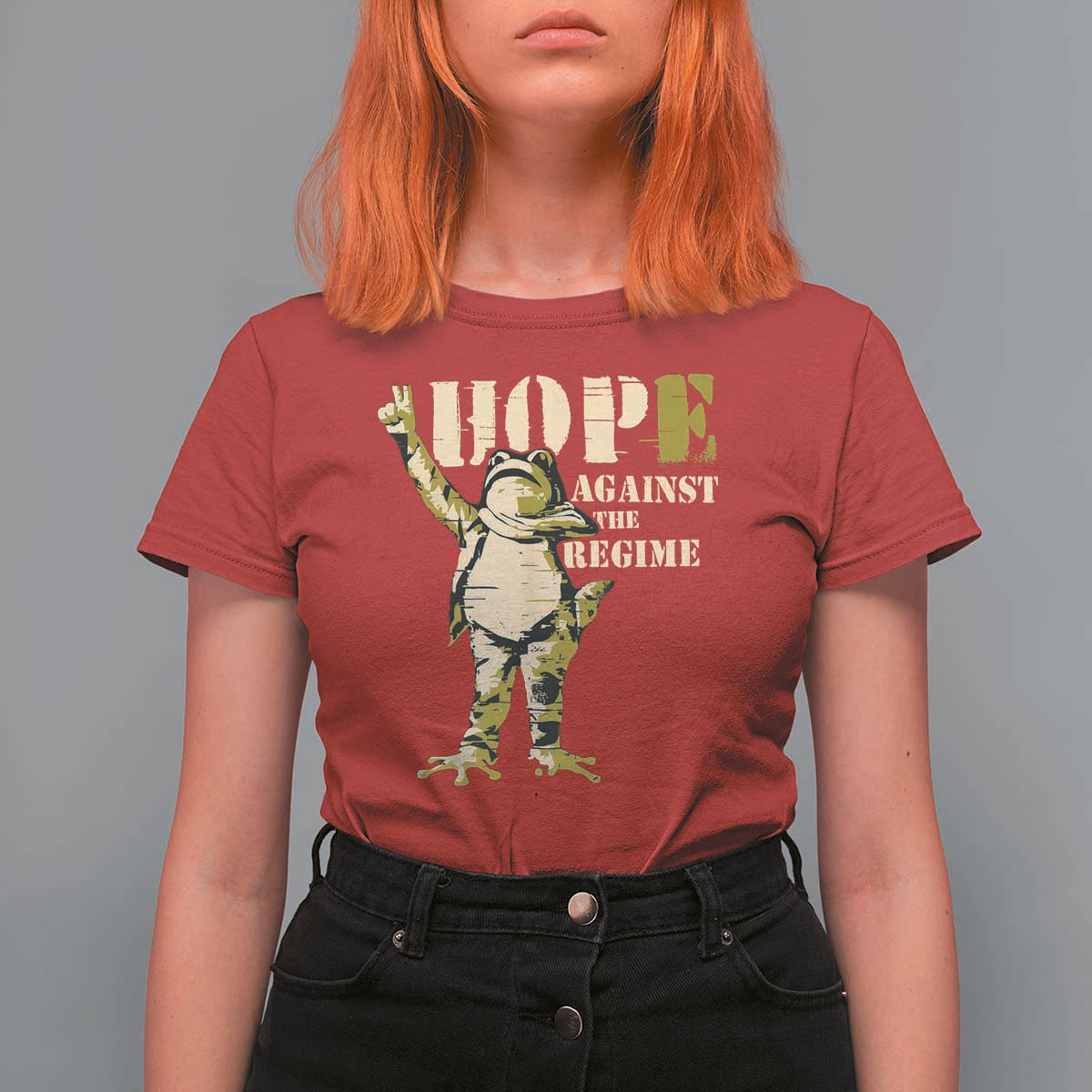 Stencil Protest Frog T Shirt For Women Hope Against the Regime Portland Inflatable Resistance - Wonder Print Shop