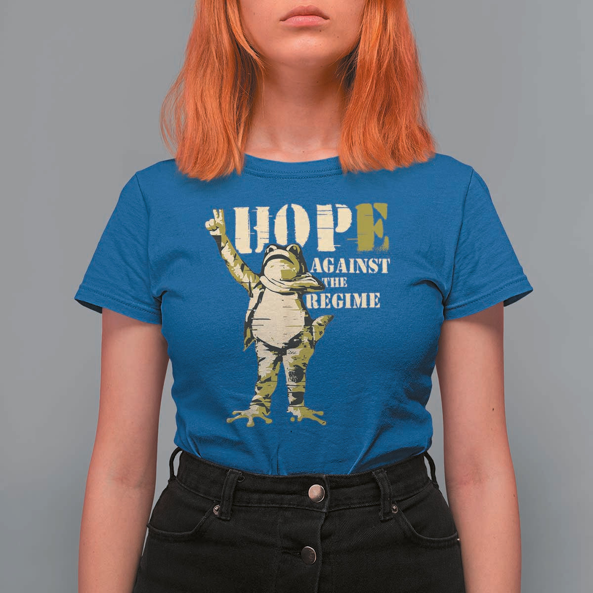 Stencil Protest Frog T Shirt For Women Hope Against the Regime Portland Inflatable Resistance - Wonder Print Shop