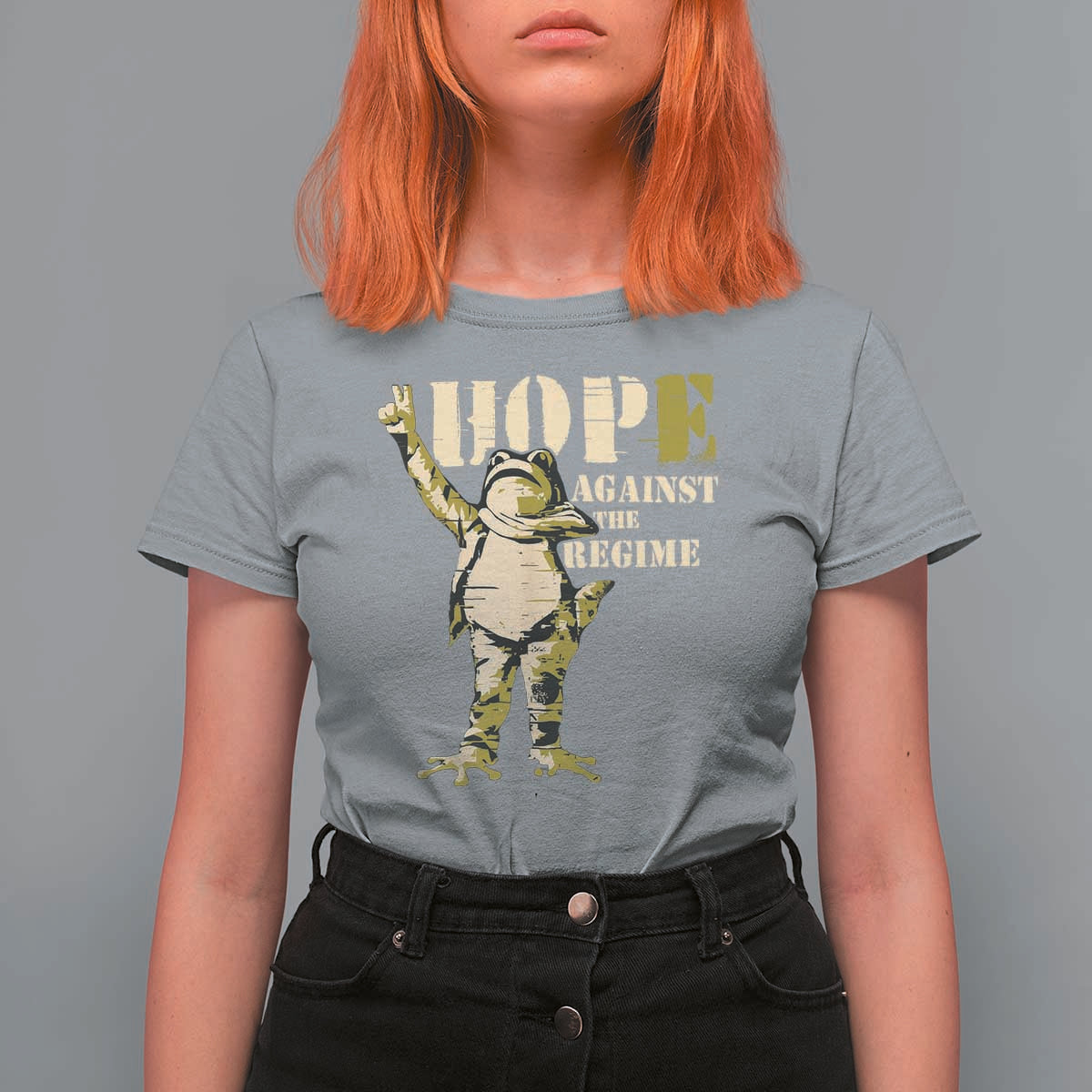 Stencil Protest Frog T Shirt For Women Hope Against the Regime Portland Inflatable Resistance - Wonder Print Shop