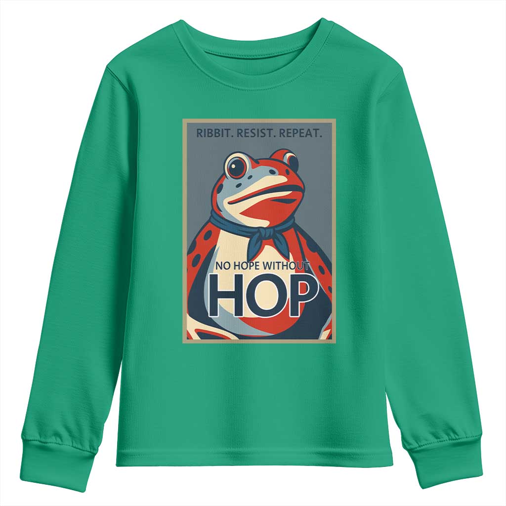 No Hope Without Hop Youth Sweatshirt Ribbit Resist Repeat Resistance Frog Protest Pop Art Graphic - Wonder Print Shop