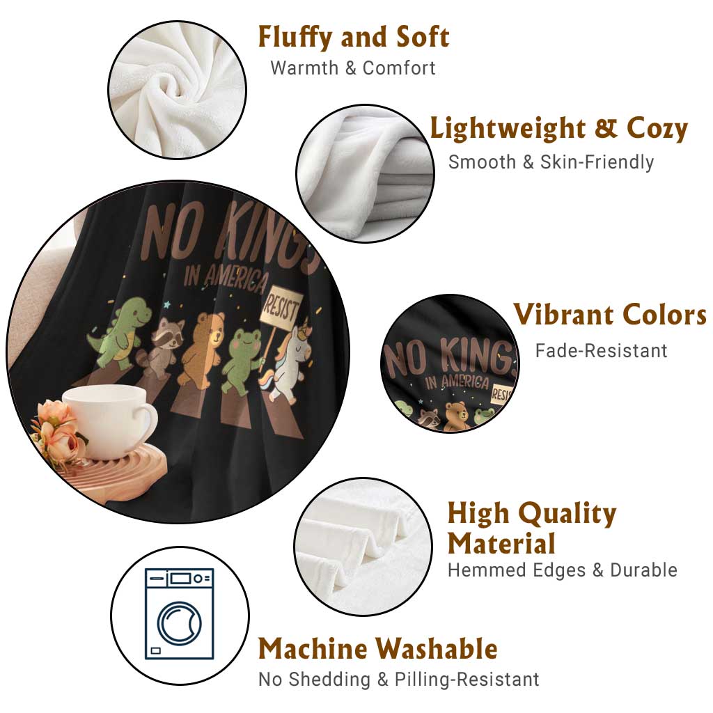 No Kings in America Throw Blanket Resist Protest Cute Animal Resistance March - Wonder Print Shop