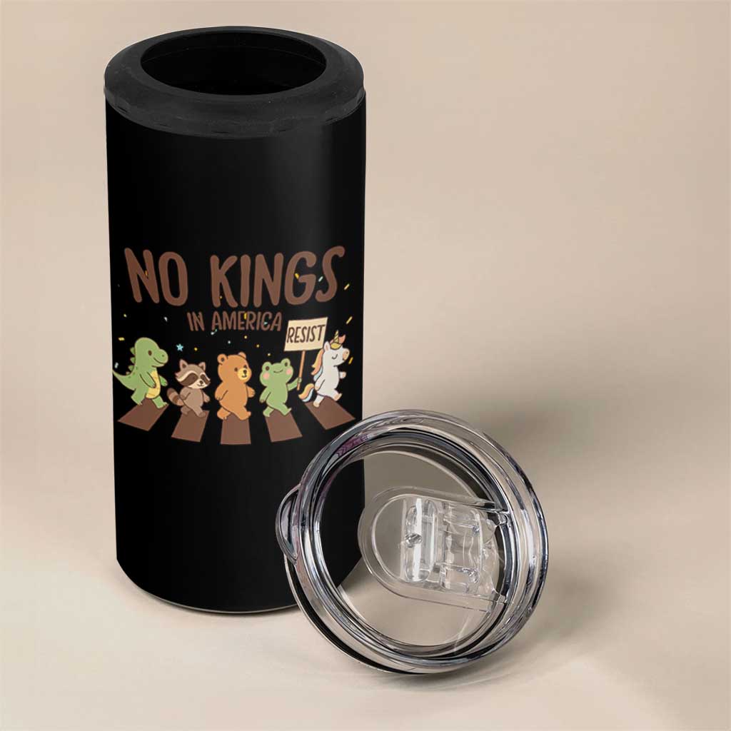 No Kings in America 4 in 1 Can Cooler Tumbler Resist Protest Cute Animal Resistance March - Wonder Print Shop