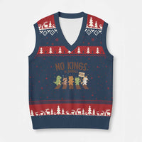 No Kings in America V-Neck Knit Sweater Vest Resist Protest Cute Animal Resistance March - Wonder Print Shop