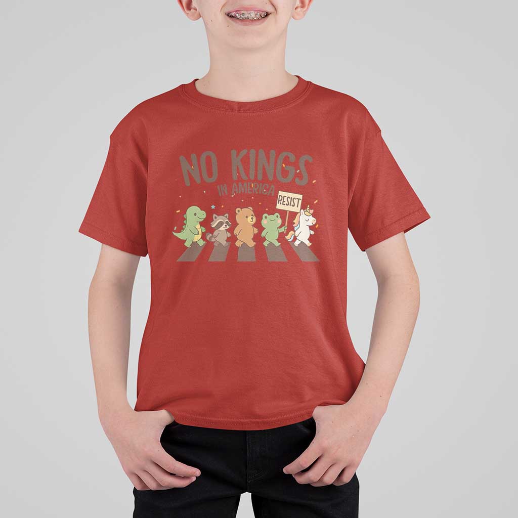 No Kings in America T Shirt For Kid Resist Protest Cute Animal Resistance March - Wonder Print Shop