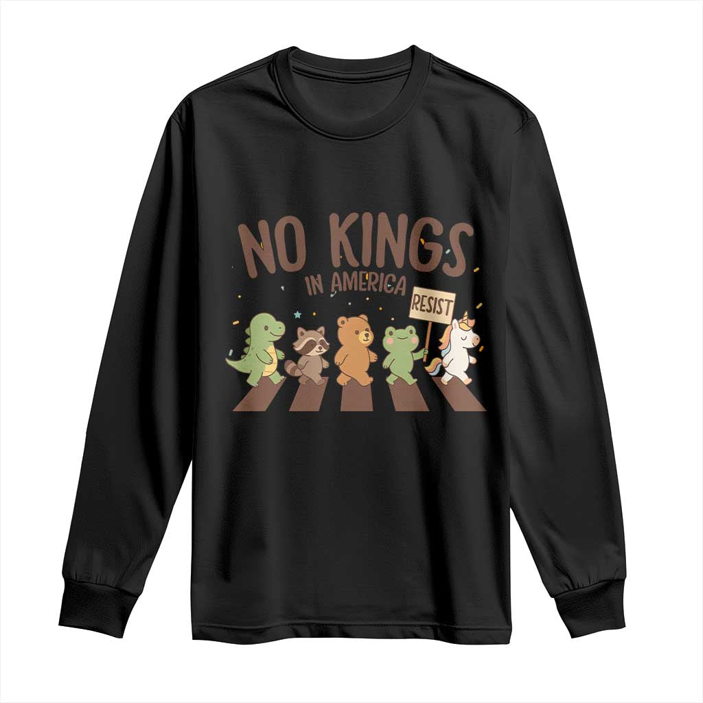 No Kings in America Long Sleeve Shirt Resist Protest Cute Animal Resistance March - Wonder Print Shop