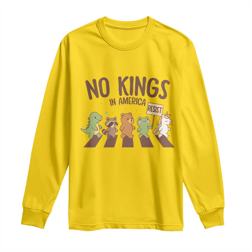 No Kings in America Long Sleeve Shirt Resist Protest Cute Animal Resistance March - Wonder Print Shop