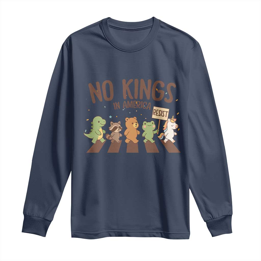 No Kings in America Long Sleeve Shirt Resist Protest Cute Animal Resistance March - Wonder Print Shop
