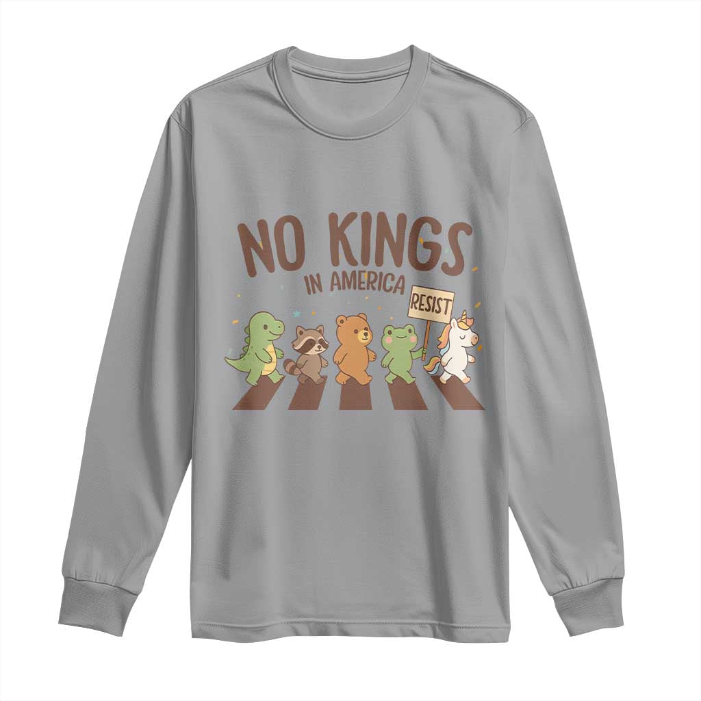No Kings in America Long Sleeve Shirt Resist Protest Cute Animal Resistance March - Wonder Print Shop