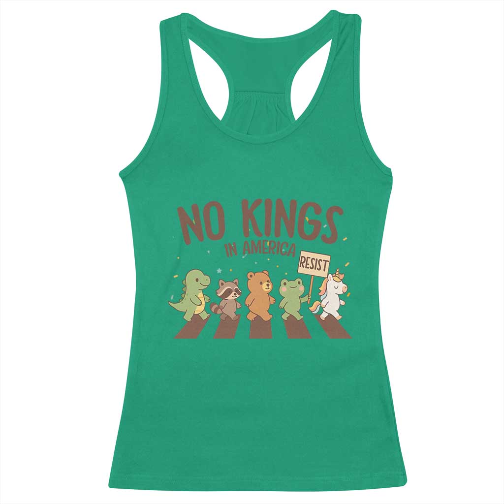 No Kings in America Racerback Tank Top Resist Protest Cute Animal Resistance March - Wonder Print Shop