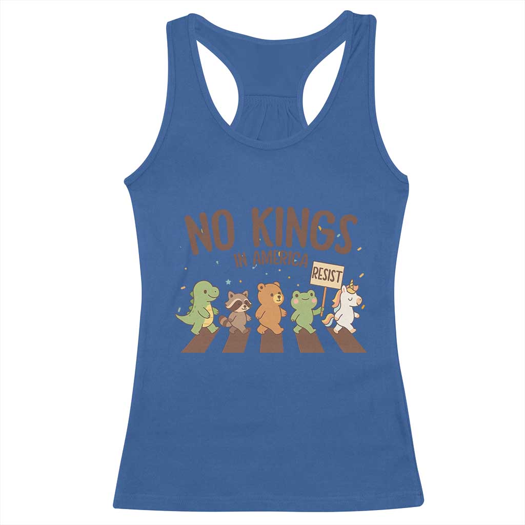 No Kings in America Racerback Tank Top Resist Protest Cute Animal Resistance March - Wonder Print Shop