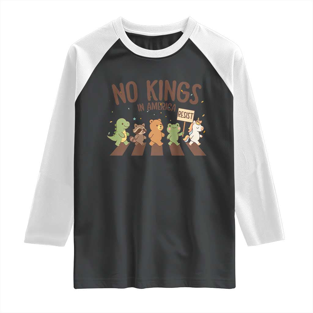 No Kings in America Raglan Shirt Resist Protest Cute Animal Resistance March - Wonder Print Shop