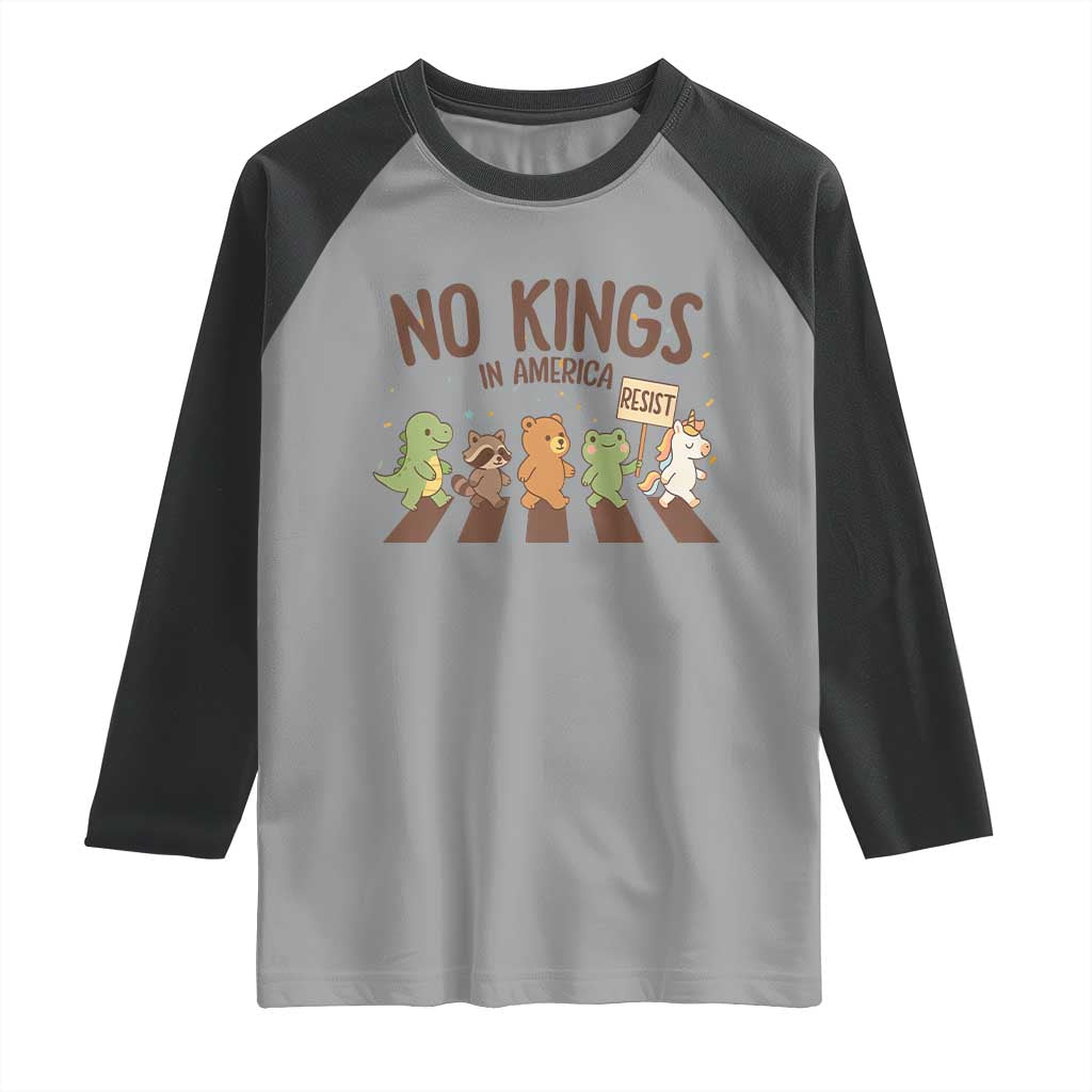 No Kings in America Raglan Shirt Resist Protest Cute Animal Resistance March - Wonder Print Shop