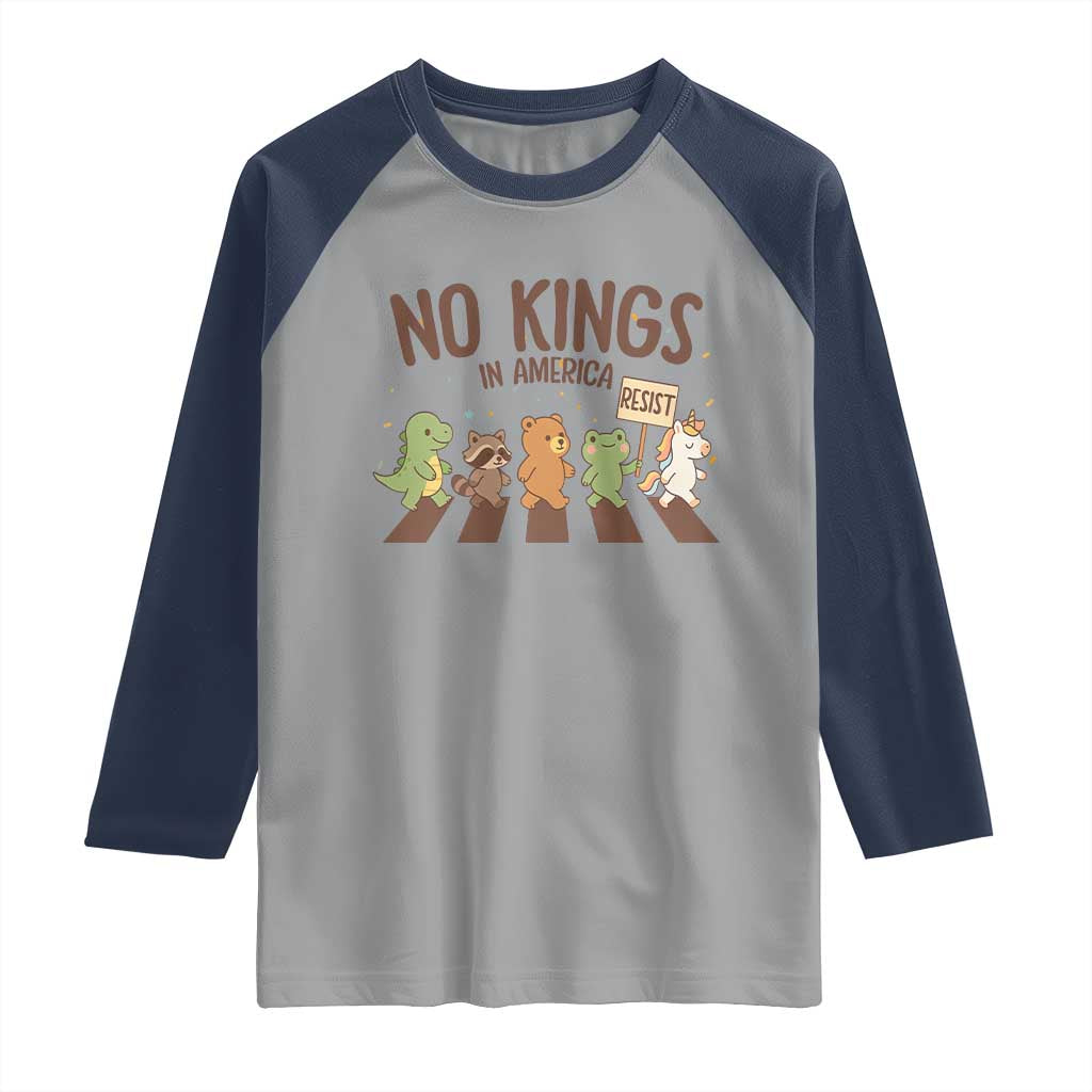 No Kings in America Raglan Shirt Resist Protest Cute Animal Resistance March - Wonder Print Shop