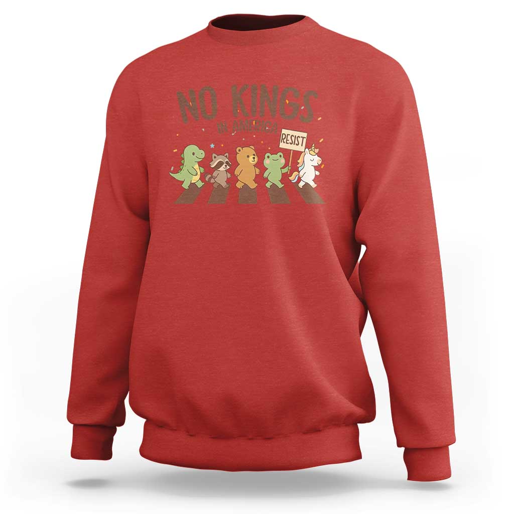 No Kings in America Sweatshirt Resist Protest Cute Animal Resistance March - Wonder Print Shop