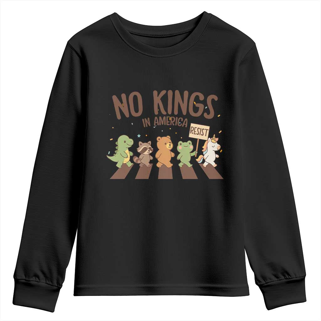 No Kings in America Youth Sweatshirt Resist Protest Cute Animal Resistance March - Wonder Print Shop