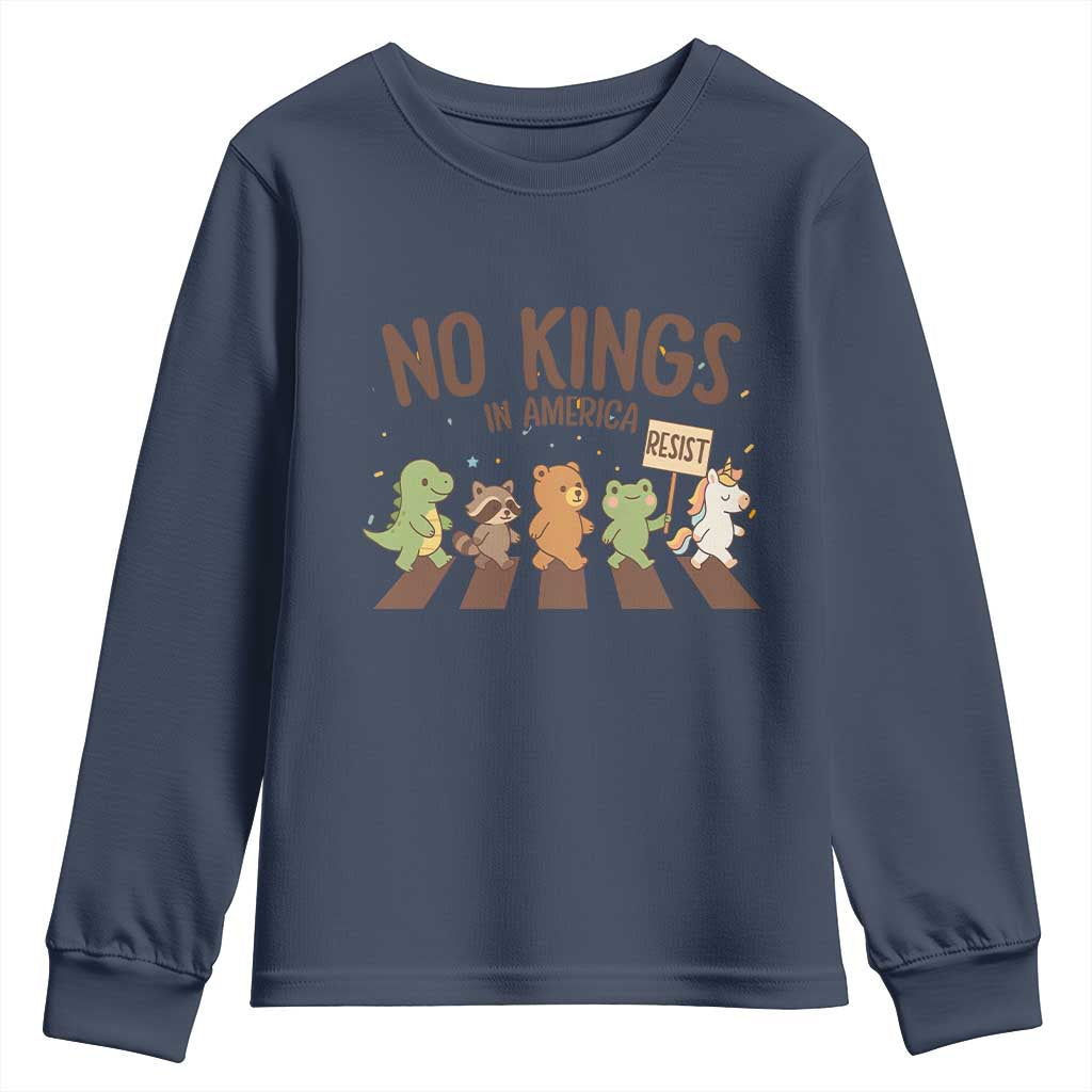 No Kings in America Youth Sweatshirt Resist Protest Cute Animal Resistance March - Wonder Print Shop