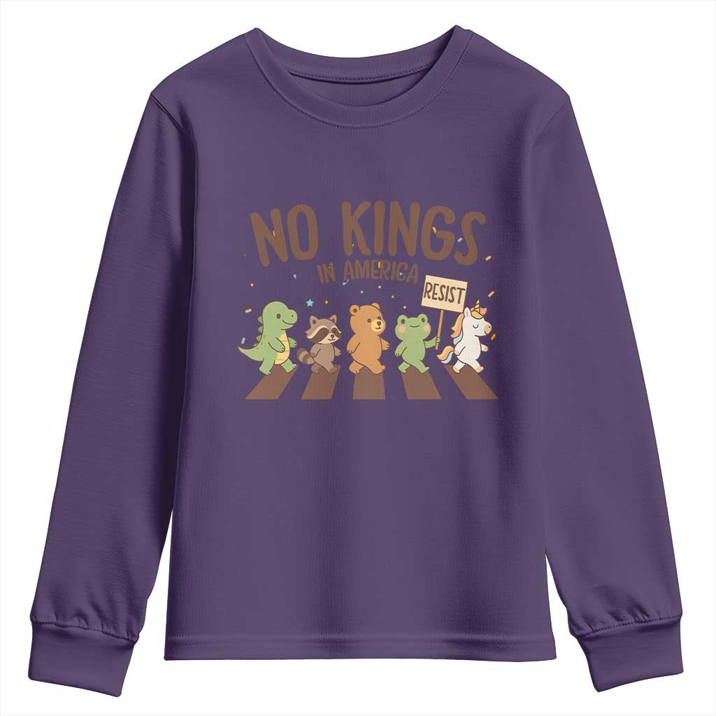 No Kings in America Youth Sweatshirt Resist Protest Cute Animal Resistance March - Wonder Print Shop