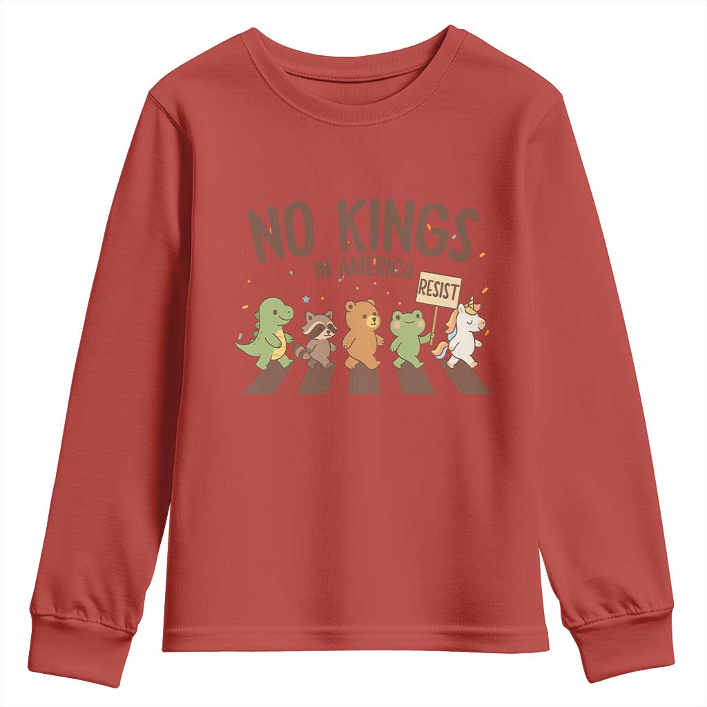 No Kings in America Youth Sweatshirt Resist Protest Cute Animal Resistance March - Wonder Print Shop