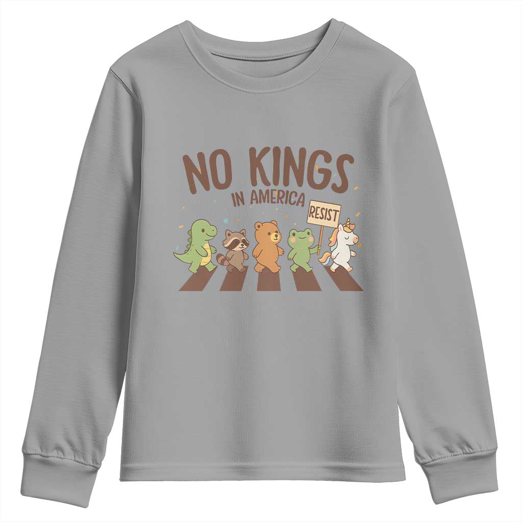 No Kings in America Youth Sweatshirt Resist Protest Cute Animal Resistance March - Wonder Print Shop