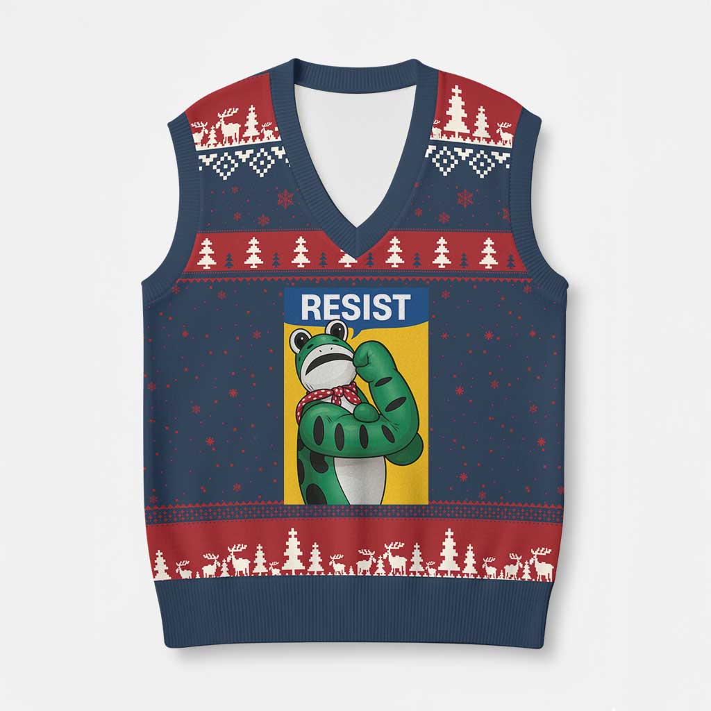 Resist Rosie Frog V-Neck Knit Sweater Vest Protest Parody Feminist Retro Poster - Wonder Print Shop