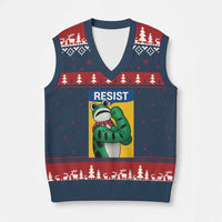 Resist Rosie Frog V-Neck Knit Sweater Vest Protest Parody Feminist Retro Poster - Wonder Print Shop
