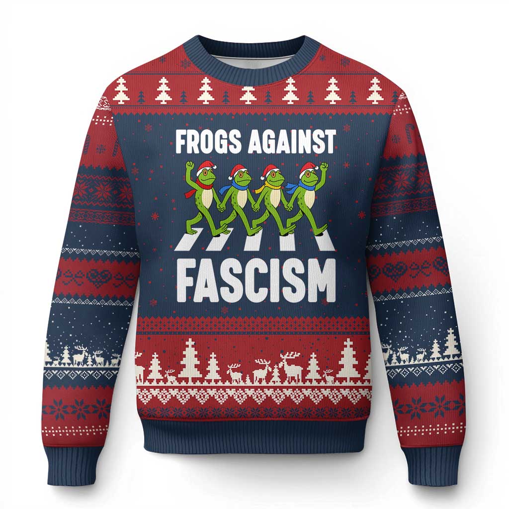 Santa Frog Against Fascism Ugly Christmas Sweater Xmas Holiday Frogs Band Resistance Protest - Wonder Print Shop
