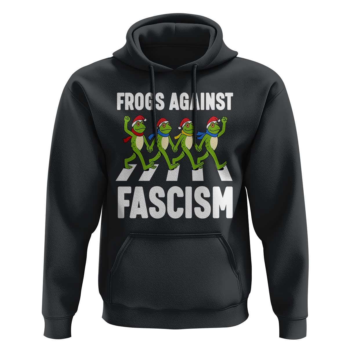Santa Frog Against Fascism Hoodie Christmas Holiday Frogs Band Resistance Protest - Wonder Print Shop
