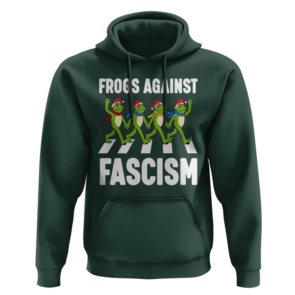 Santa Frog Against Fascism Hoodie Christmas Holiday Frogs Band Resistance Protest - Wonder Print Shop
