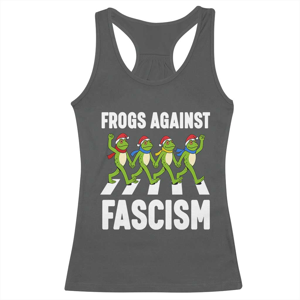 Santa Frog Against Fascism Racerback Tank Top Christmas Holiday Frogs Band Resistance Protest - Wonder Print Shop