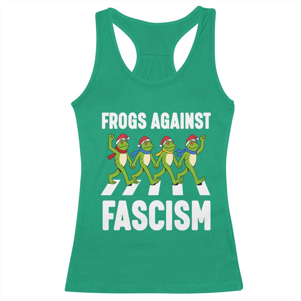 Santa Frog Against Fascism Racerback Tank Top Christmas Holiday Frogs Band Resistance Protest - Wonder Print Shop