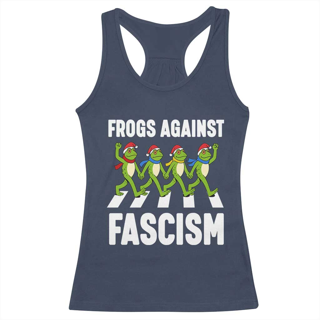 Santa Frog Against Fascism Racerback Tank Top Christmas Holiday Frogs Band Resistance Protest - Wonder Print Shop