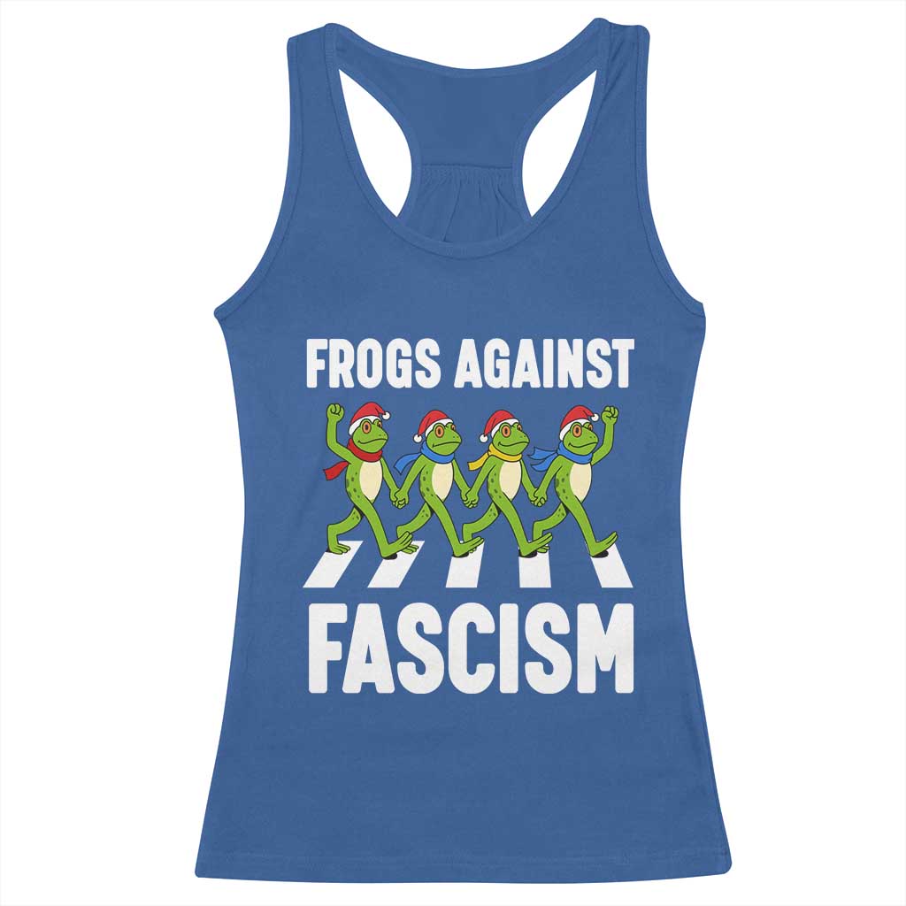 Santa Frog Against Fascism Racerback Tank Top Christmas Holiday Frogs Band Resistance Protest - Wonder Print Shop