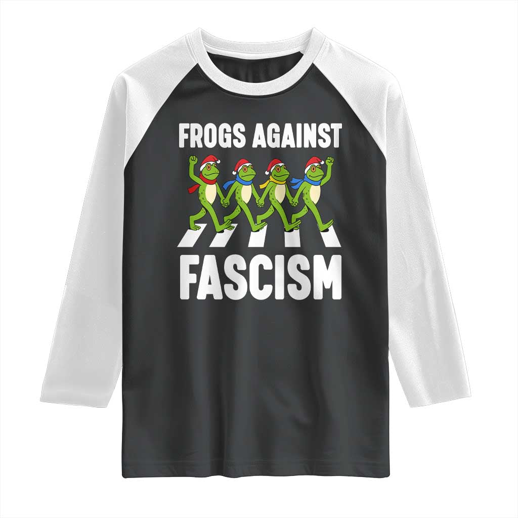 Santa Frog Against Fascism Raglan Shirt Christmas Holiday Frogs Band Resistance Protest - Wonder Print Shop