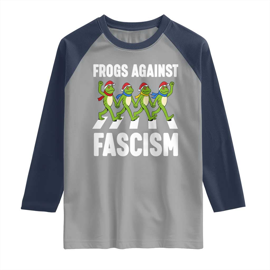 Santa Frog Against Fascism Raglan Shirt Christmas Holiday Frogs Band Resistance Protest - Wonder Print Shop