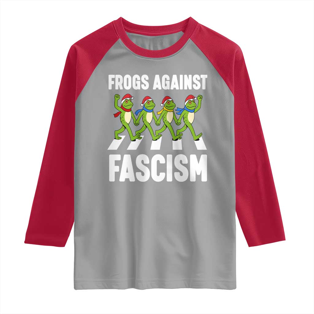 Santa Frog Against Fascism Raglan Shirt Christmas Holiday Frogs Band Resistance Protest - Wonder Print Shop