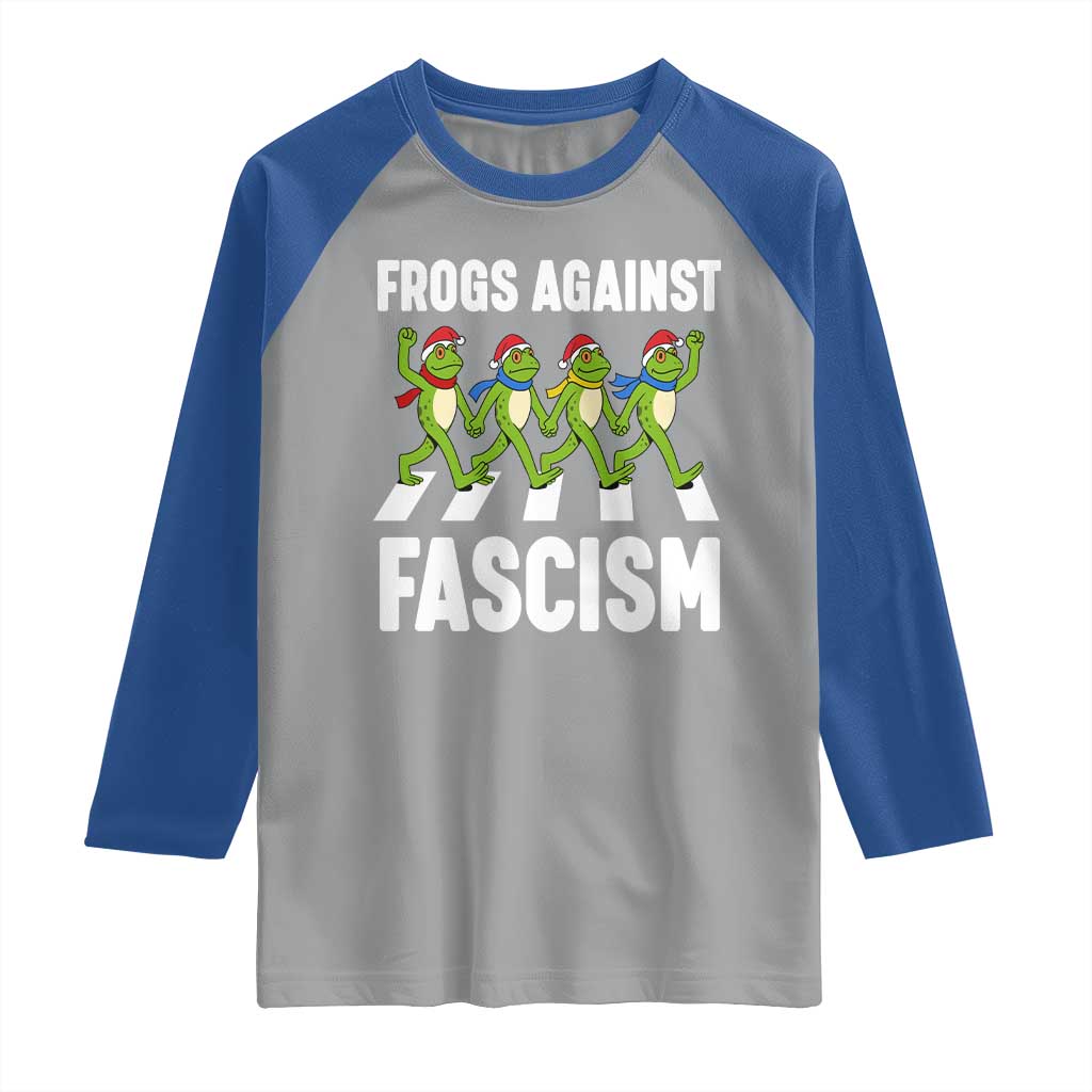 Santa Frog Against Fascism Raglan Shirt Christmas Holiday Frogs Band Resistance Protest - Wonder Print Shop