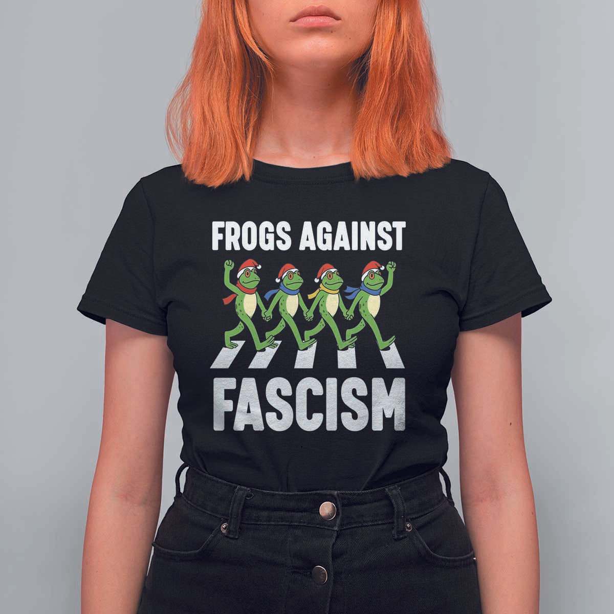 Santa Frog Against Fascism T Shirt For Women Christmas Holiday Frogs Band Resistance Protest - Wonder Print Shop