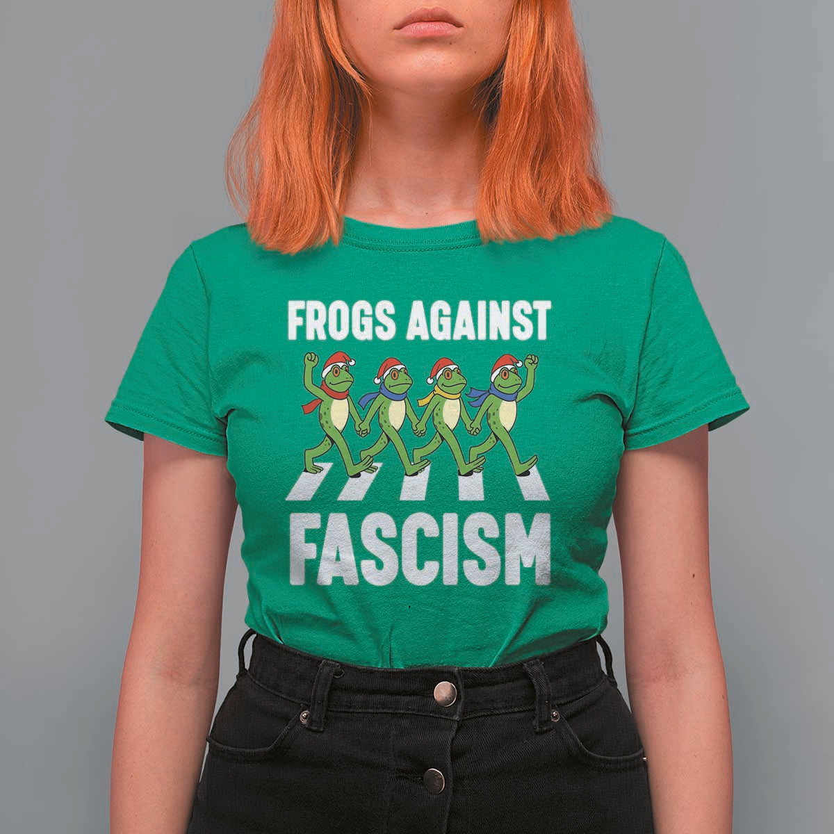 Santa Frog Against Fascism T Shirt For Women Christmas Holiday Frogs Band Resistance Protest - Wonder Print Shop