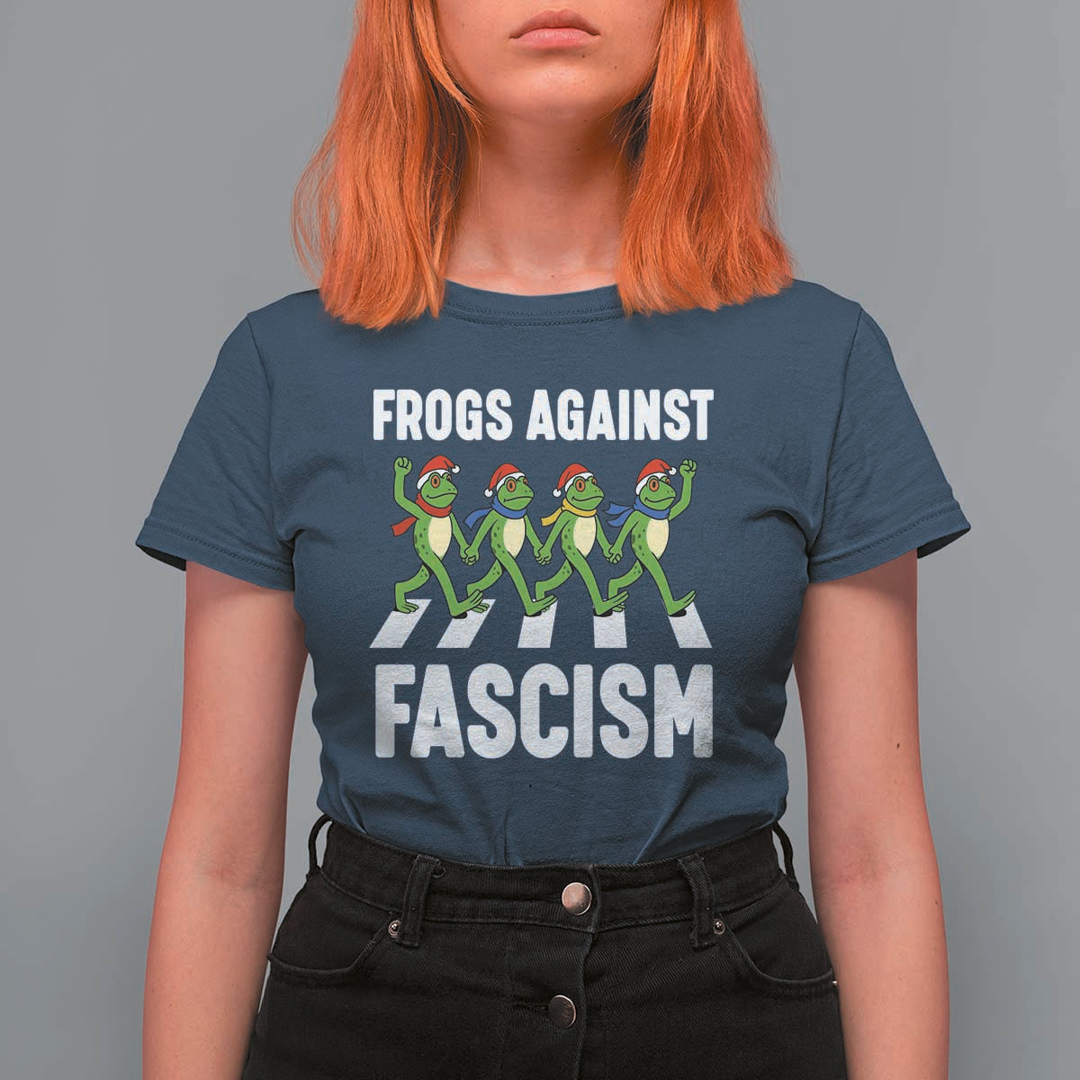 Santa Frog Against Fascism T Shirt For Women Christmas Holiday Frogs Band Resistance Protest - Wonder Print Shop