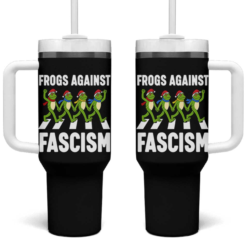 Santa Frog Against Fascism Tumbler With Handle Christmas Holiday Frogs Band Resistance Protest - Wonder Print Shop