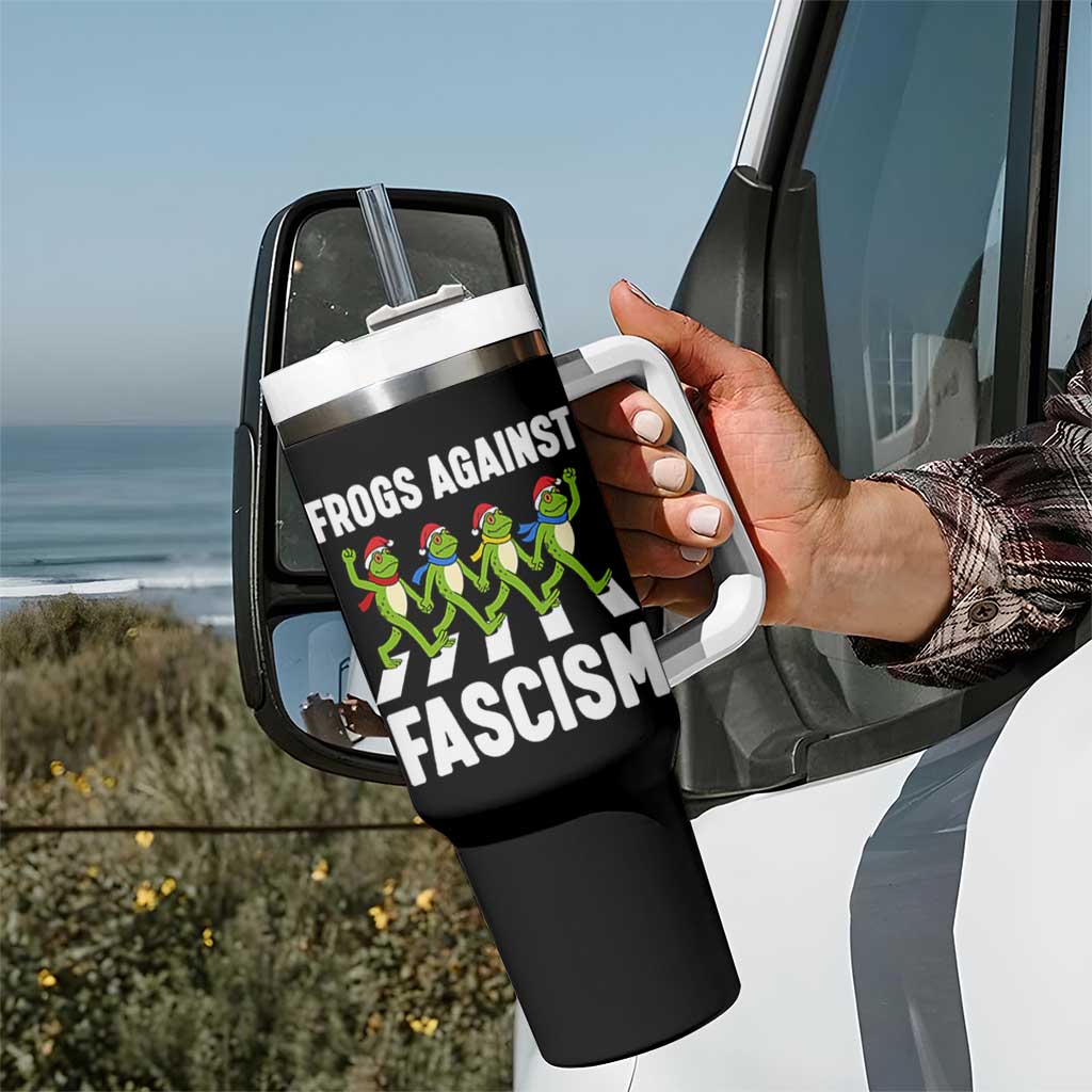 Santa Frog Against Fascism Tumbler With Handle Christmas Holiday Frogs Band Resistance Protest - Wonder Print Shop