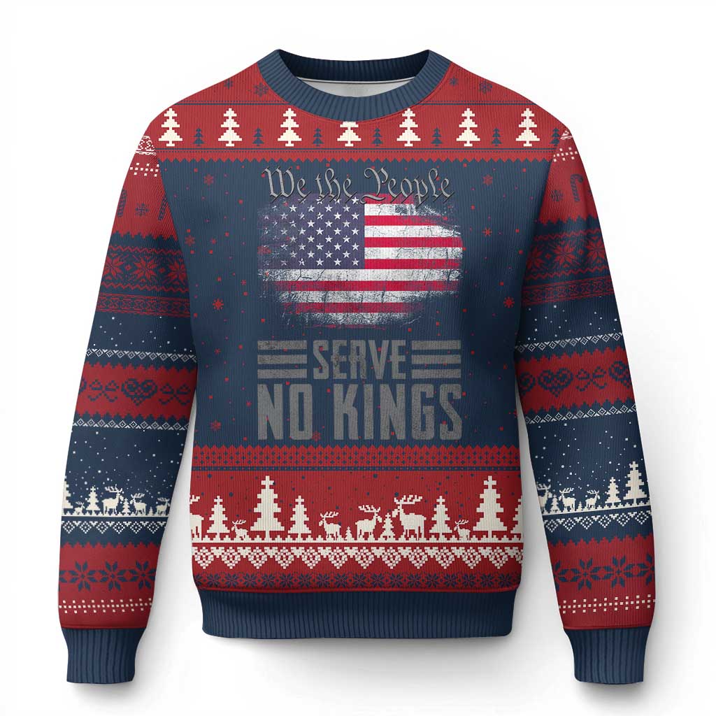 We The People Serve No Kings Ugly Christmas Sweater Patriotic Eagle American Flag - Wonder Print Shop