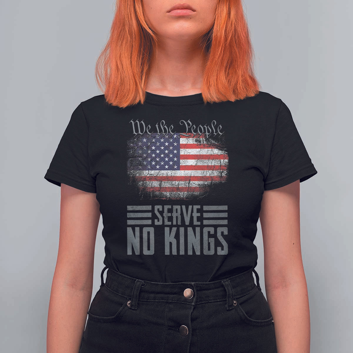 We The People Serve No Kings T Shirt For Women Patriotic Eagle American Flag - Wonder Print Shop