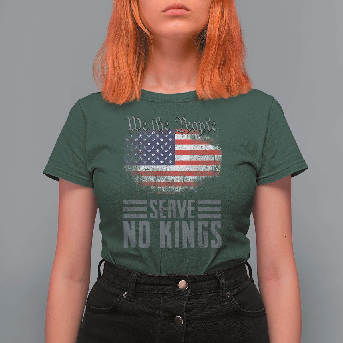 We The People Serve No Kings T Shirt For Women Patriotic Eagle American Flag - Wonder Print Shop