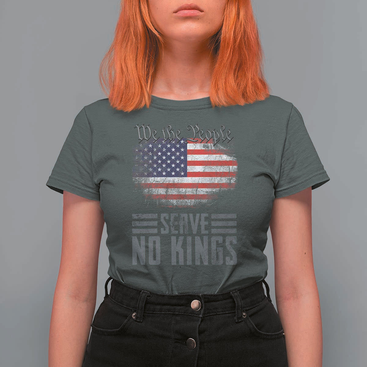 We The People Serve No Kings T Shirt For Women Patriotic Eagle American Flag - Wonder Print Shop
