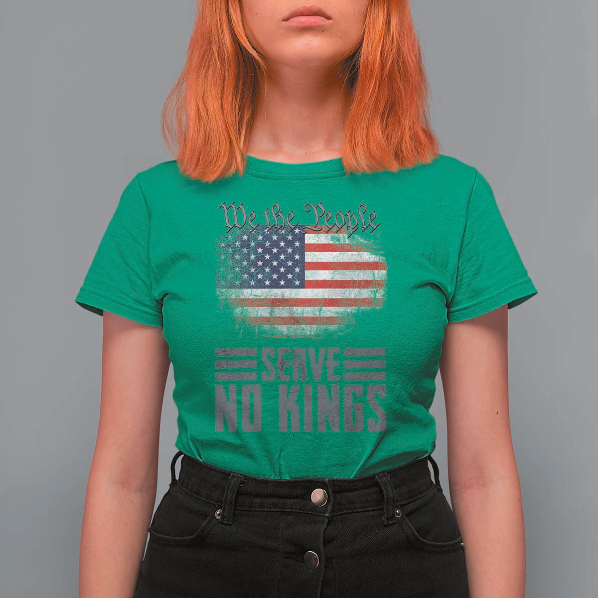 We The People Serve No Kings T Shirt For Women Patriotic Eagle American Flag - Wonder Print Shop