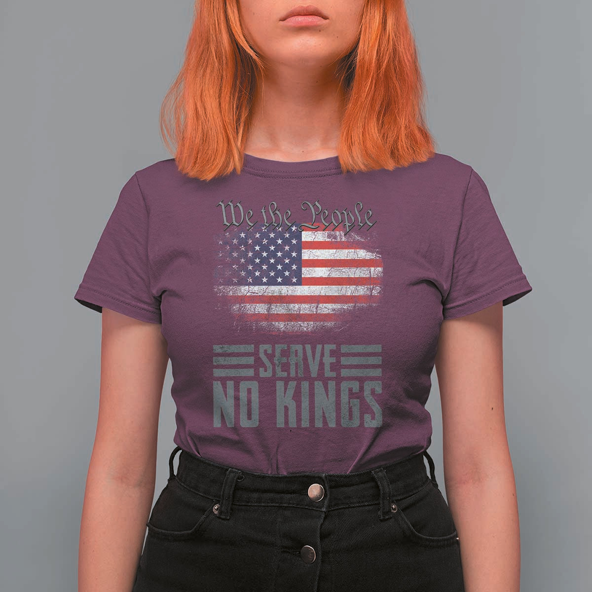 We The People Serve No Kings T Shirt For Women Patriotic Eagle American Flag - Wonder Print Shop