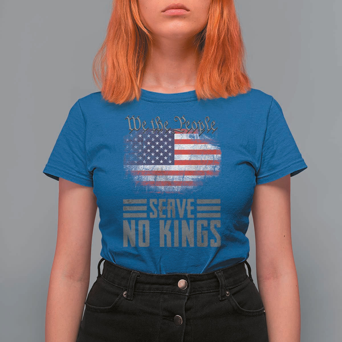 We The People Serve No Kings T Shirt For Women Patriotic Eagle American Flag - Wonder Print Shop