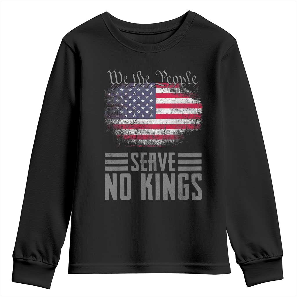 We The People Serve No Kings Youth Sweatshirt Patriotic Eagle American Flag - Wonder Print Shop